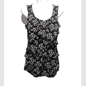 NWOT White House Black Market Print Sleeveless Ruffle Tiered Front Top Small